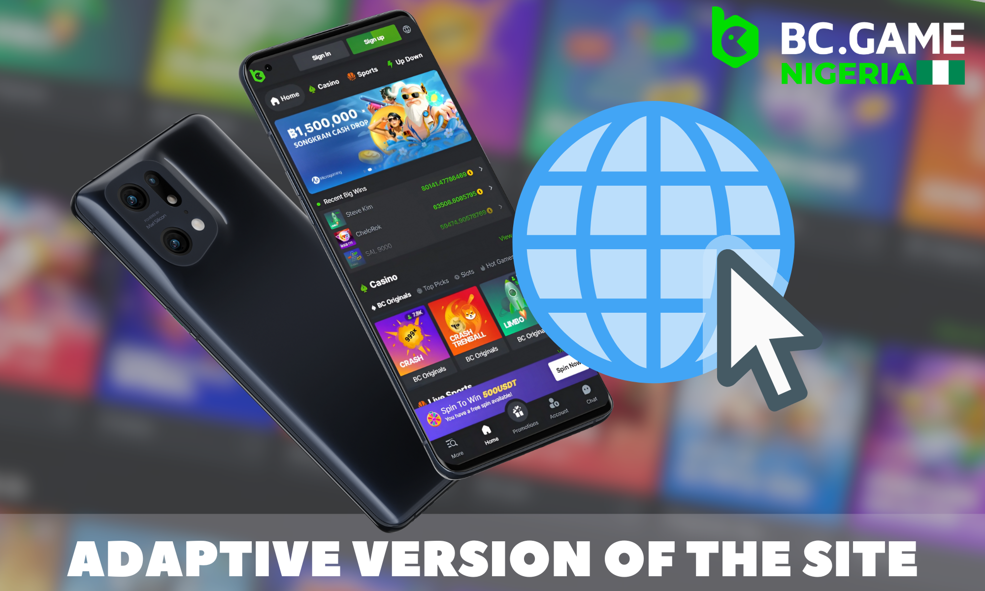 BC Game mobile version of the website