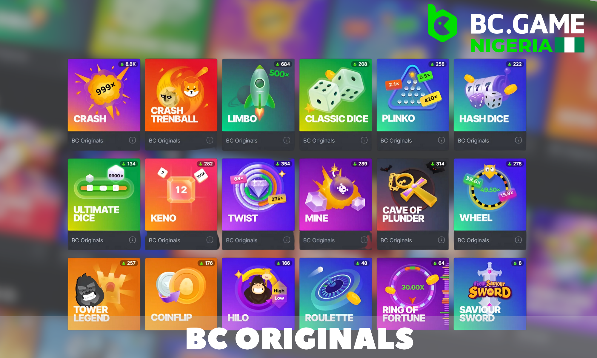 BC Originals games available in BC Game Nigeria
