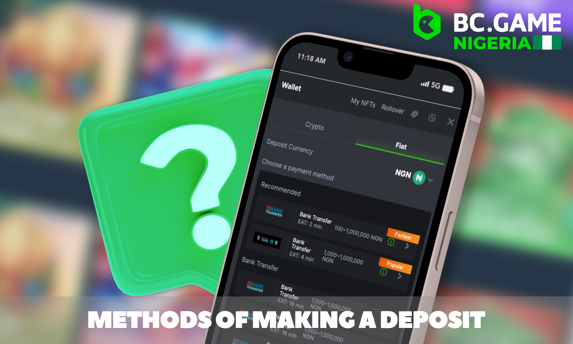 Deposit methods for players in Nigeria at BC Game
