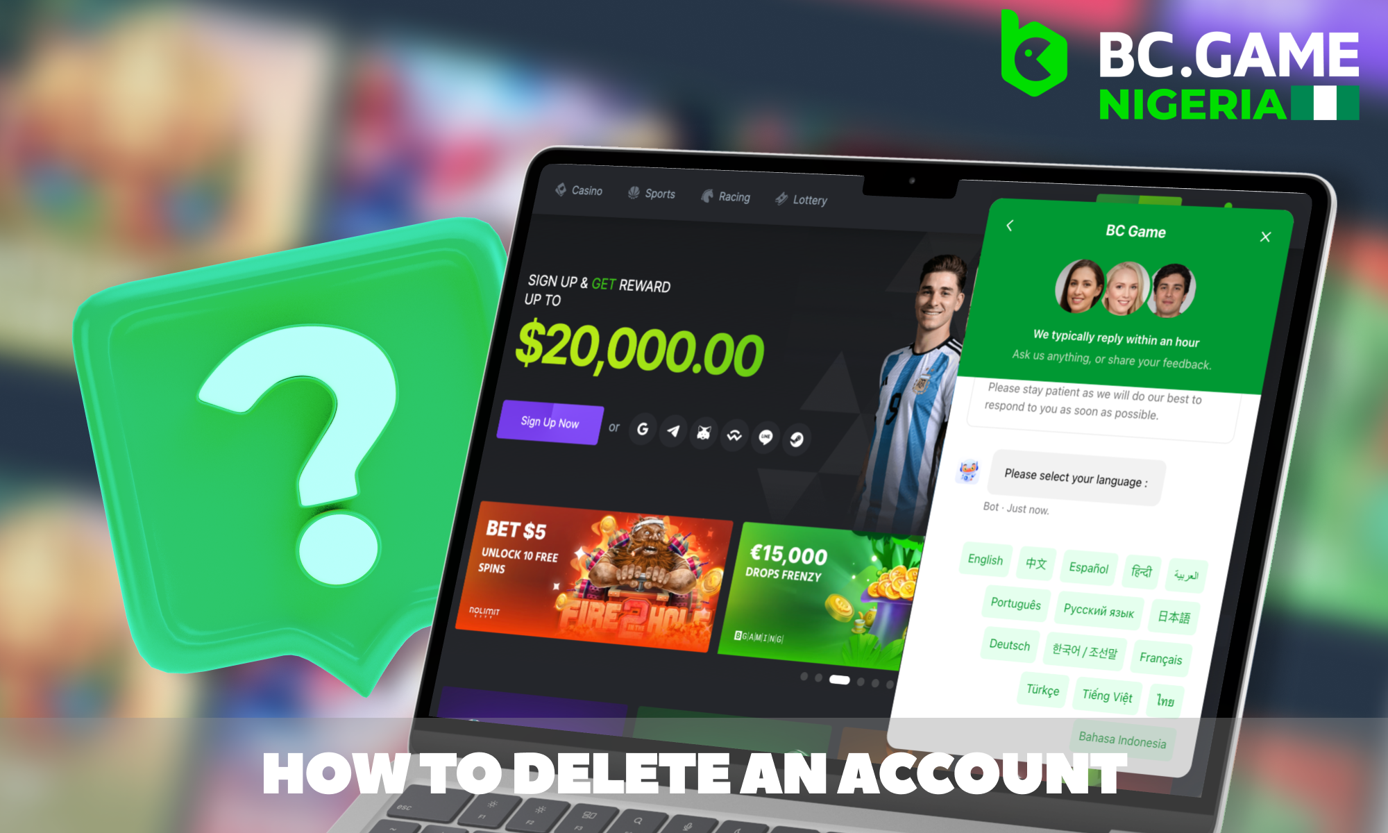Account deletion process for Nigerian players at BC Game