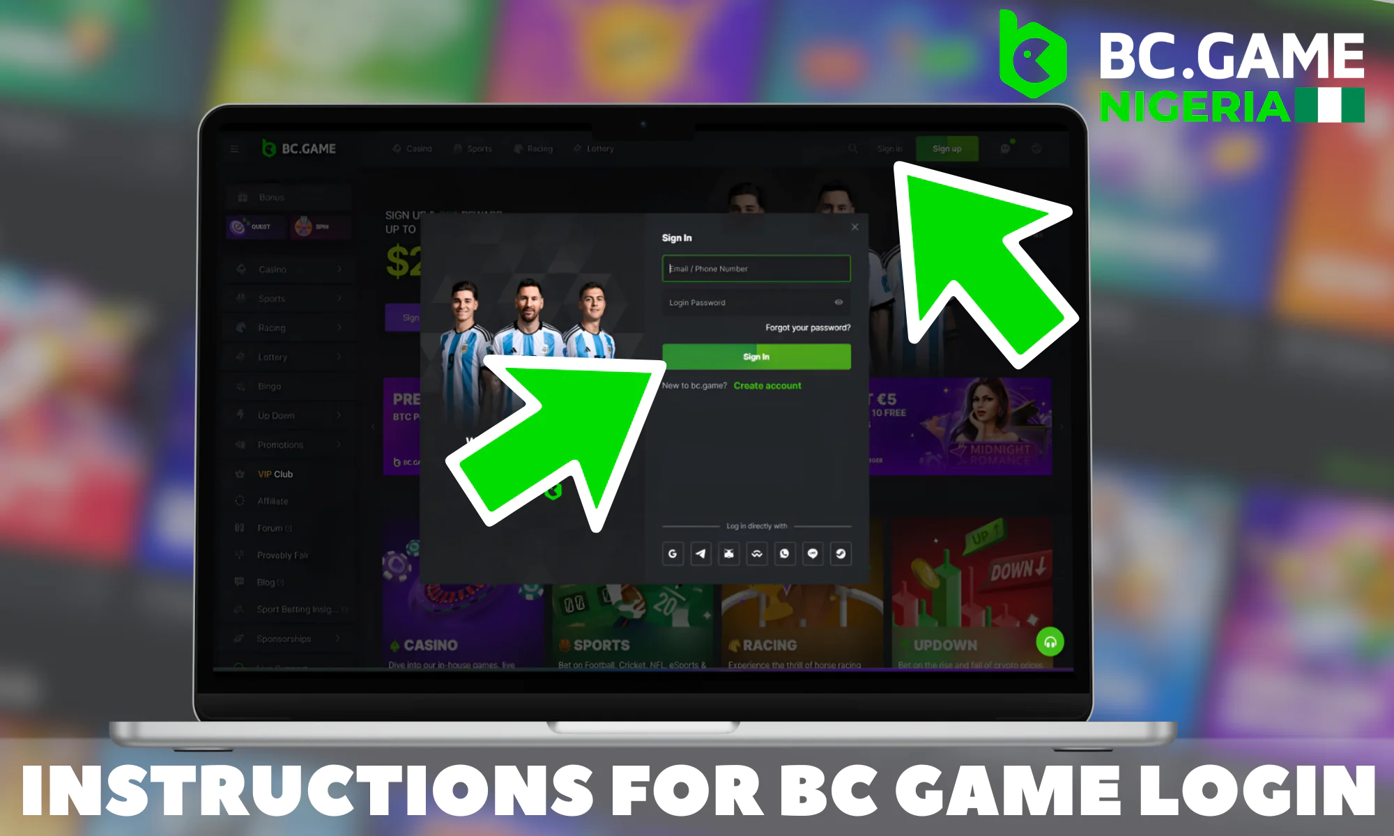 Log in to a BC Game account in Nigeria