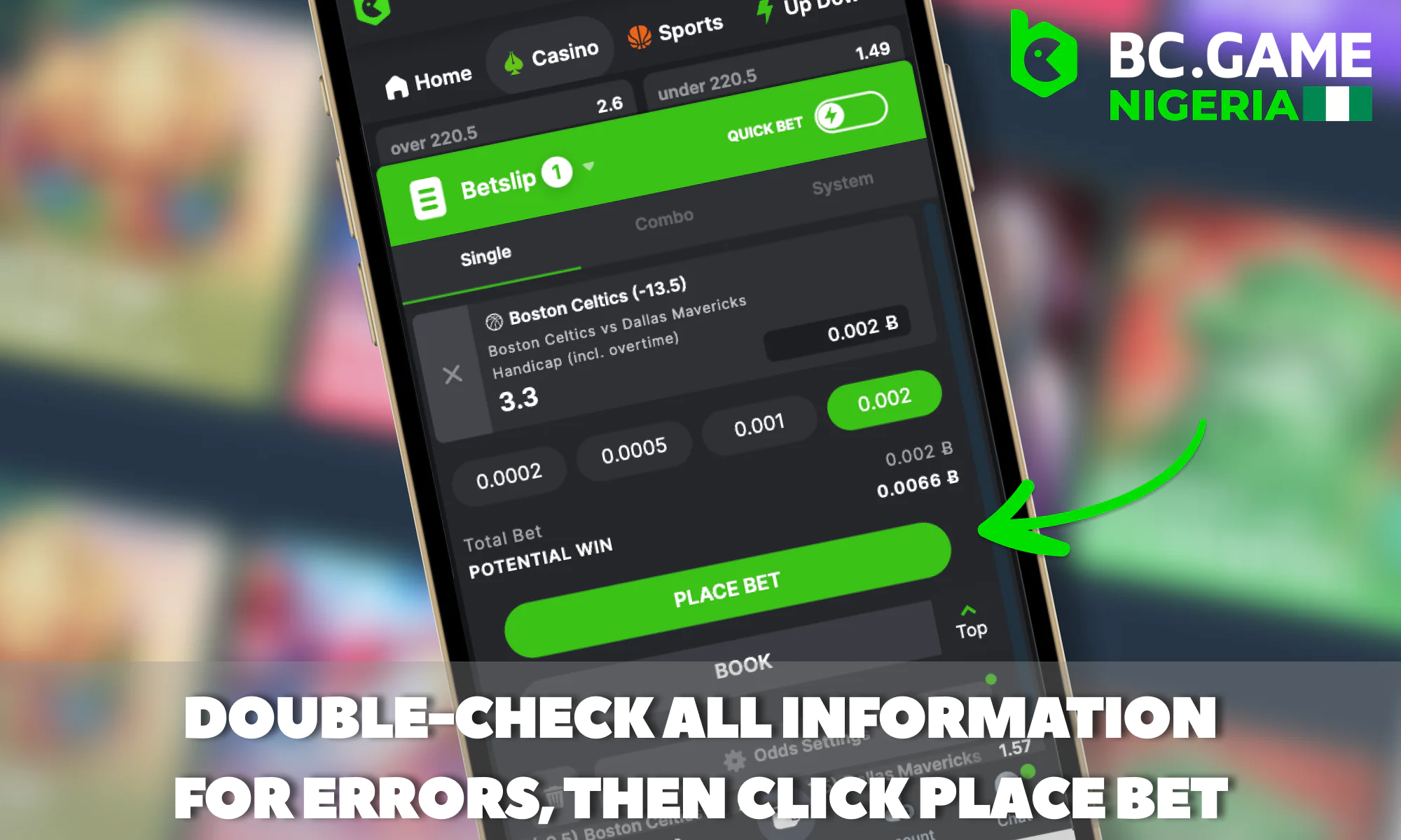 Checking info before betting at BC Game