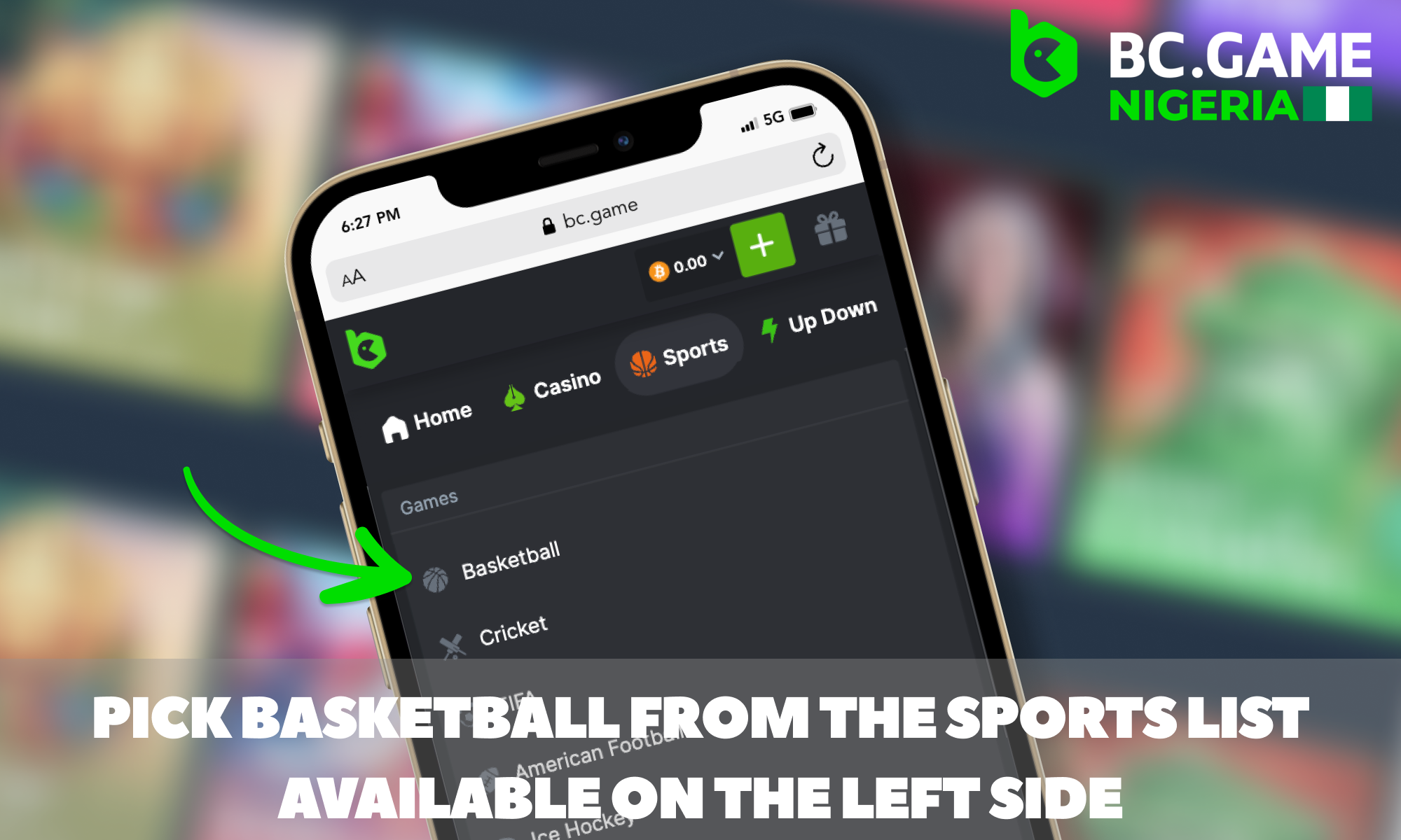 Picking a basketball section to start betting at BC Game