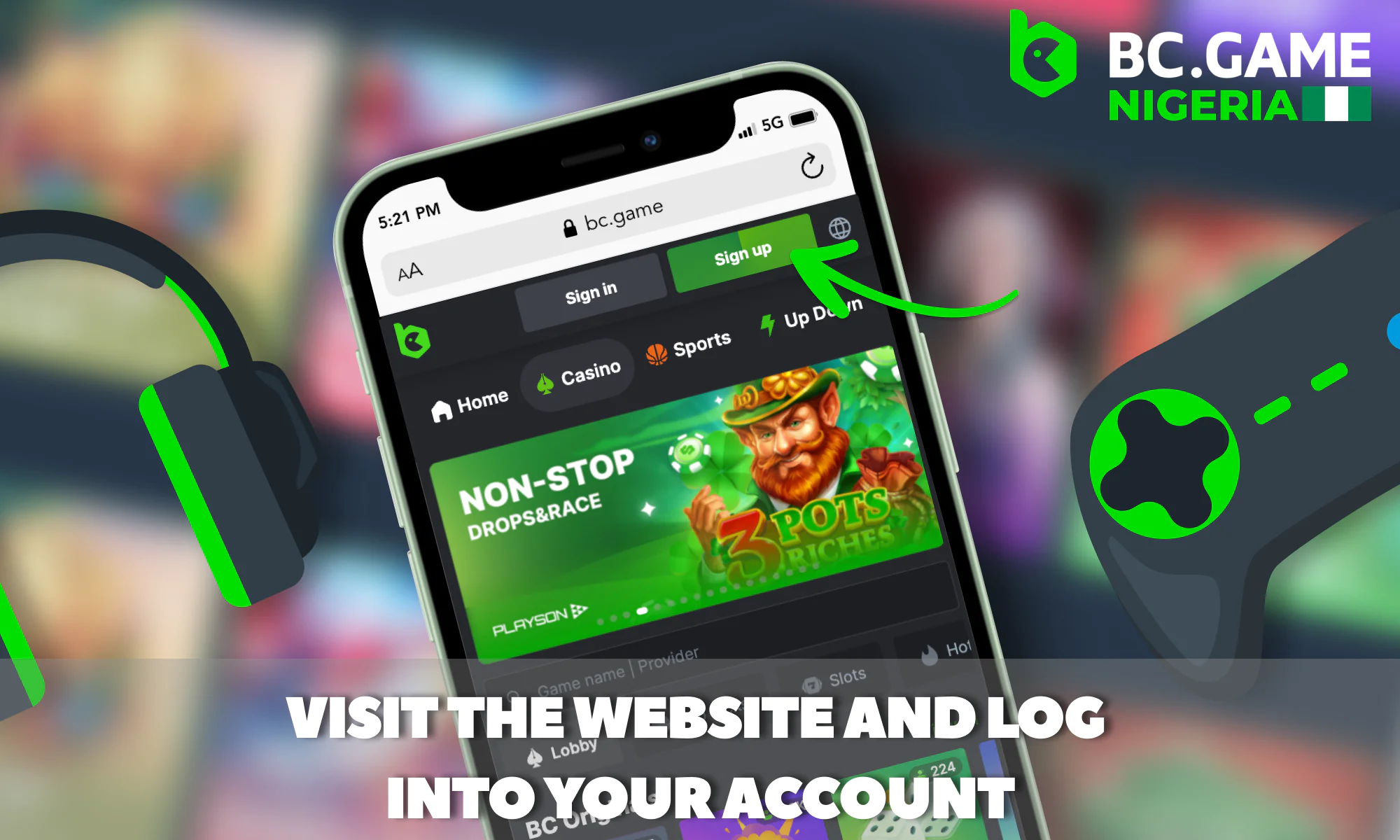 Going to your account at BC Game