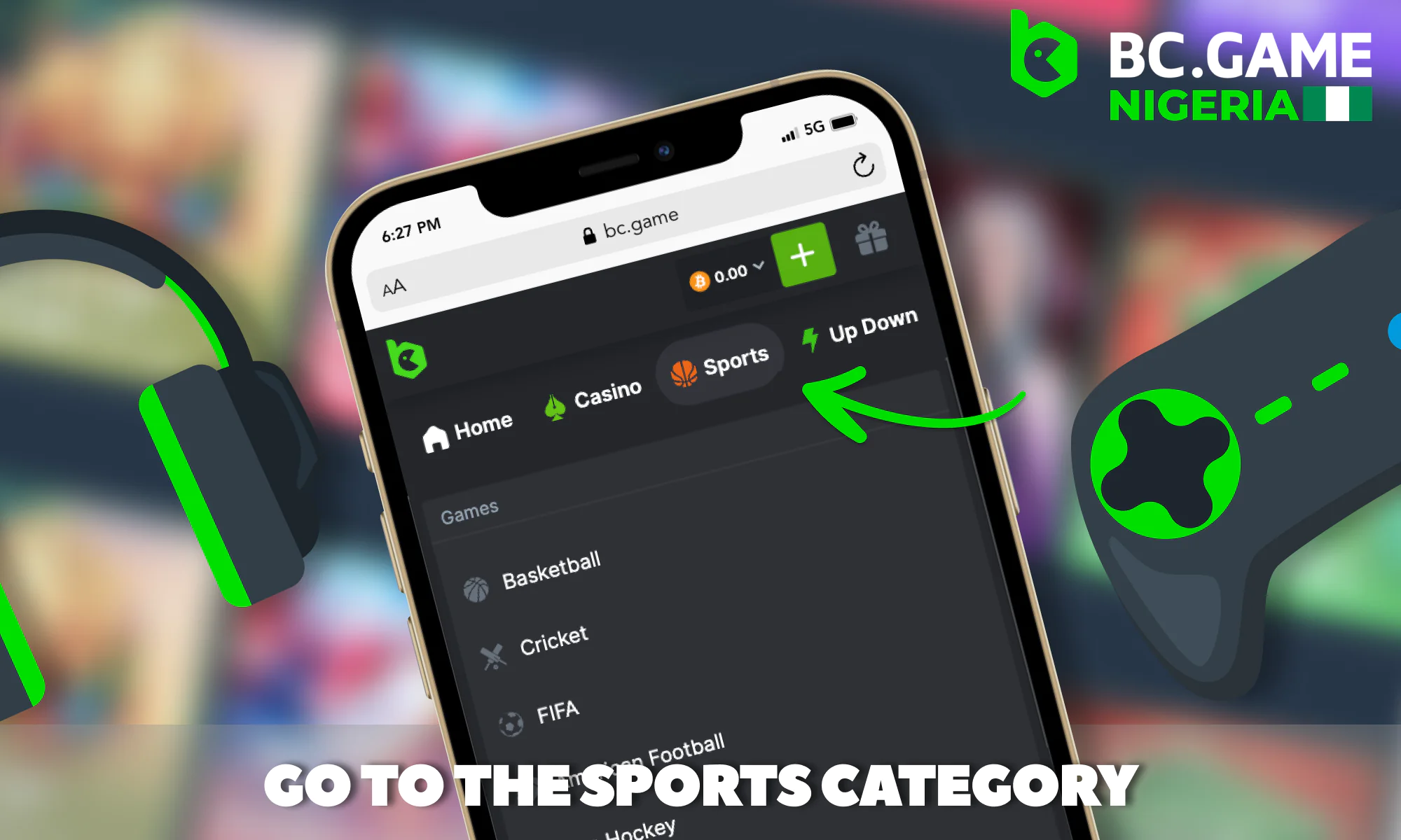 Finding the Sports section at BC Game