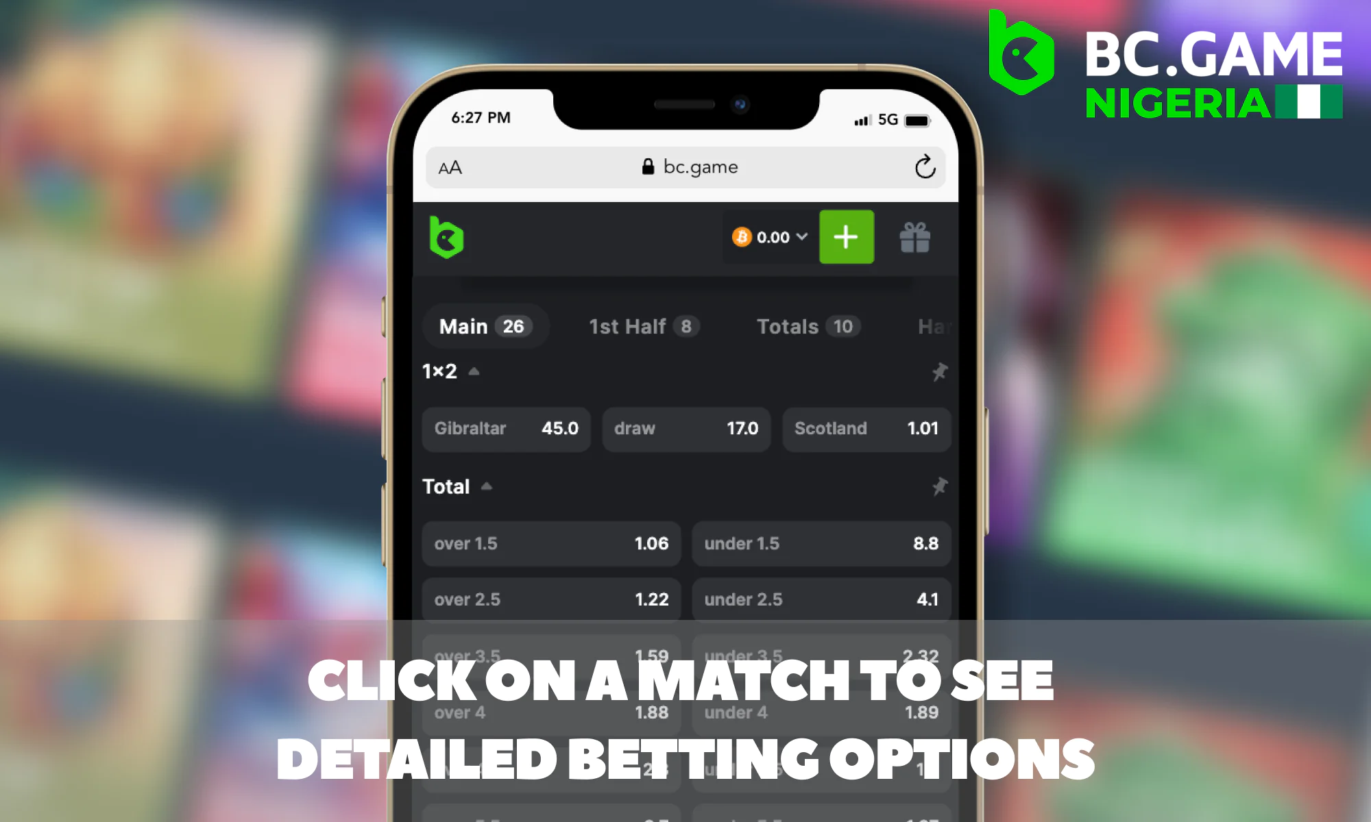 Clicking on a match at BC Game