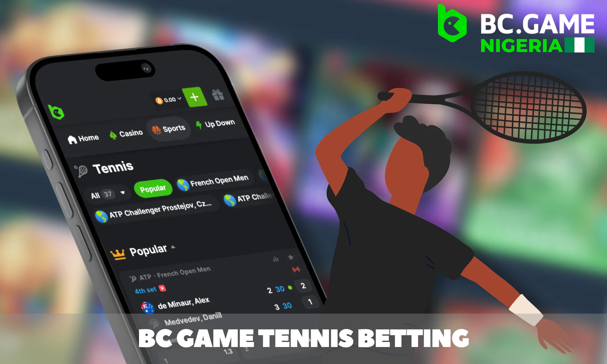 Betting on tennis at BC Game for players from Nigeria