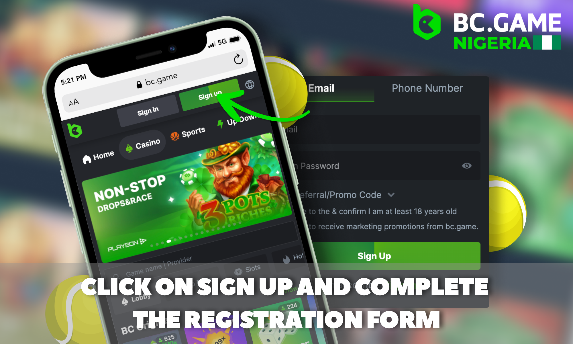 Signing up at BC Game for players