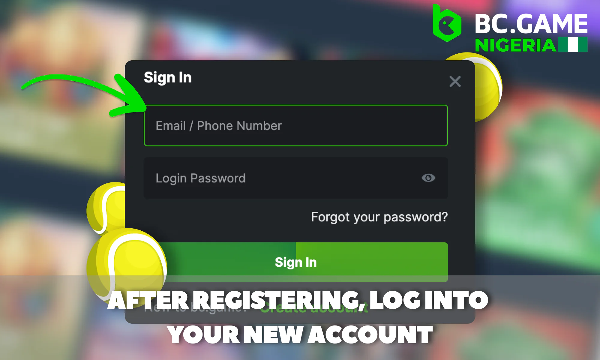 Logging in to start betting at BC Game Nigeria