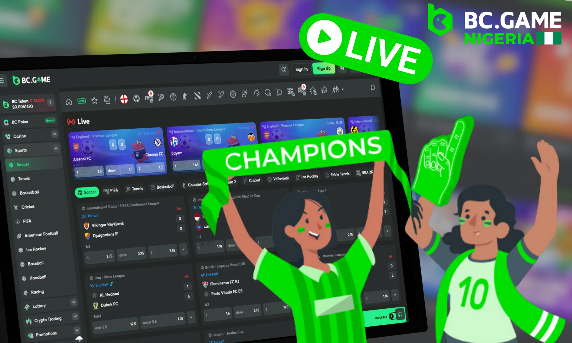 Live football betting at BC Game