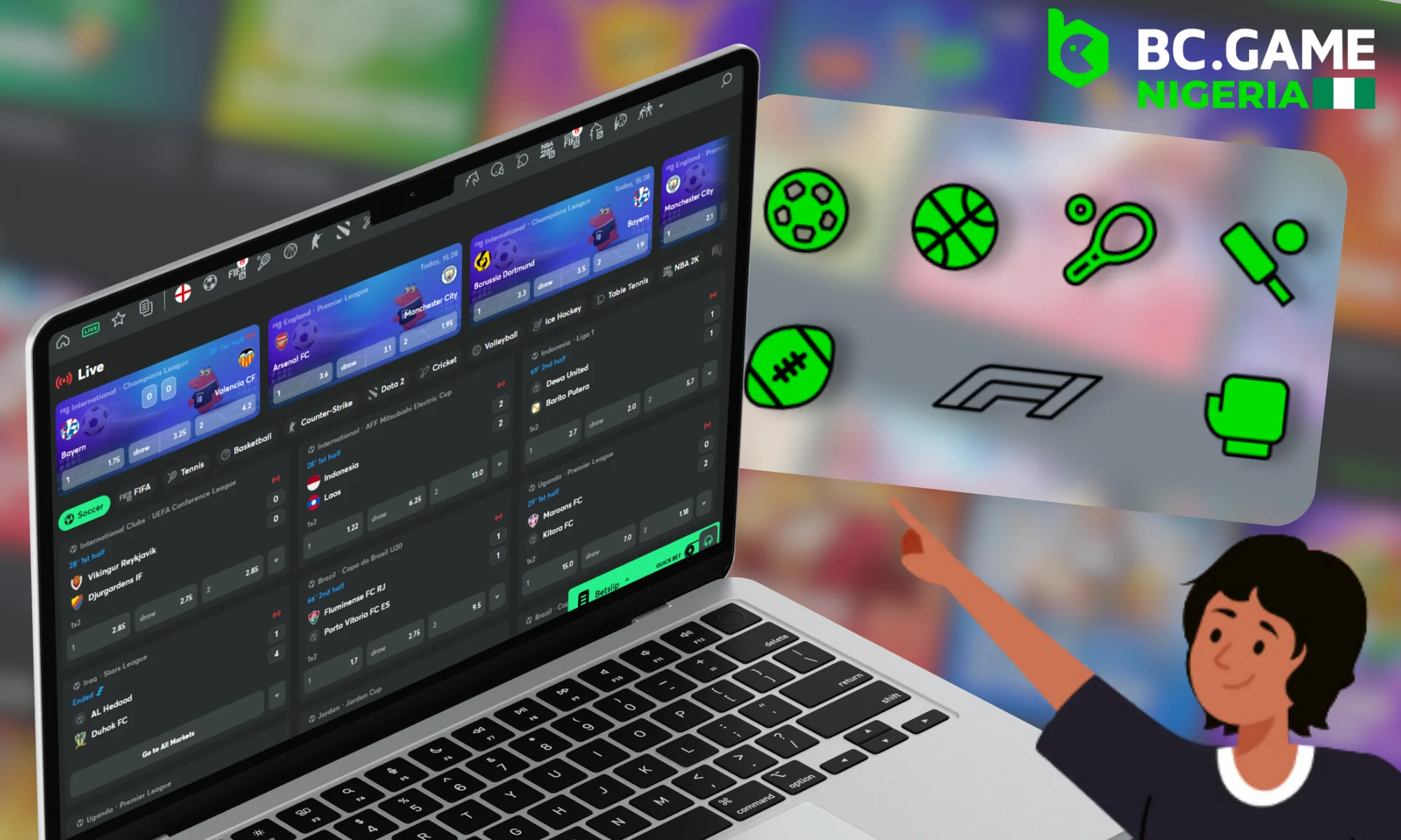 Sports available for live betting at BC Game in Nigeria