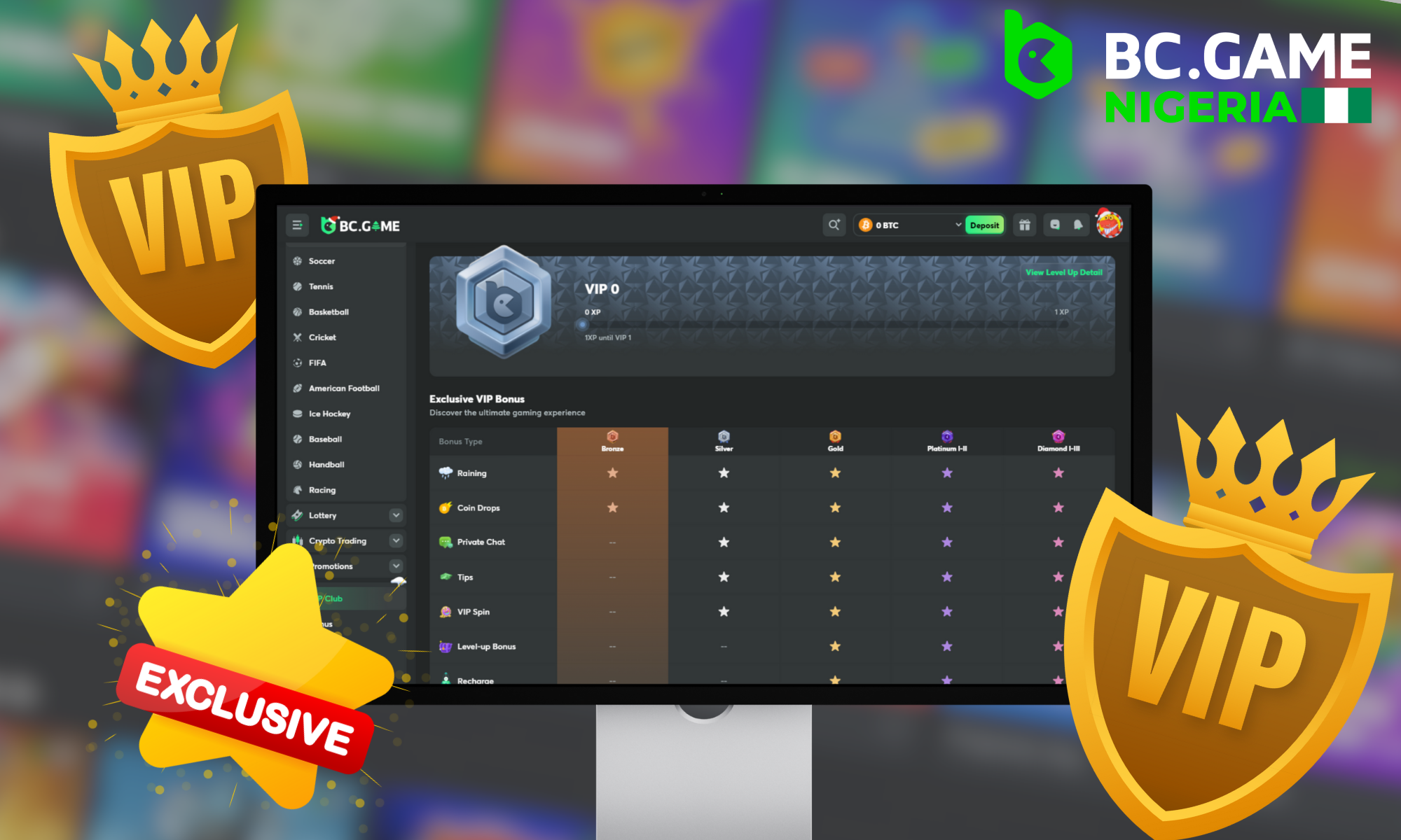BC Game VIP Club is available for players from Nigeria