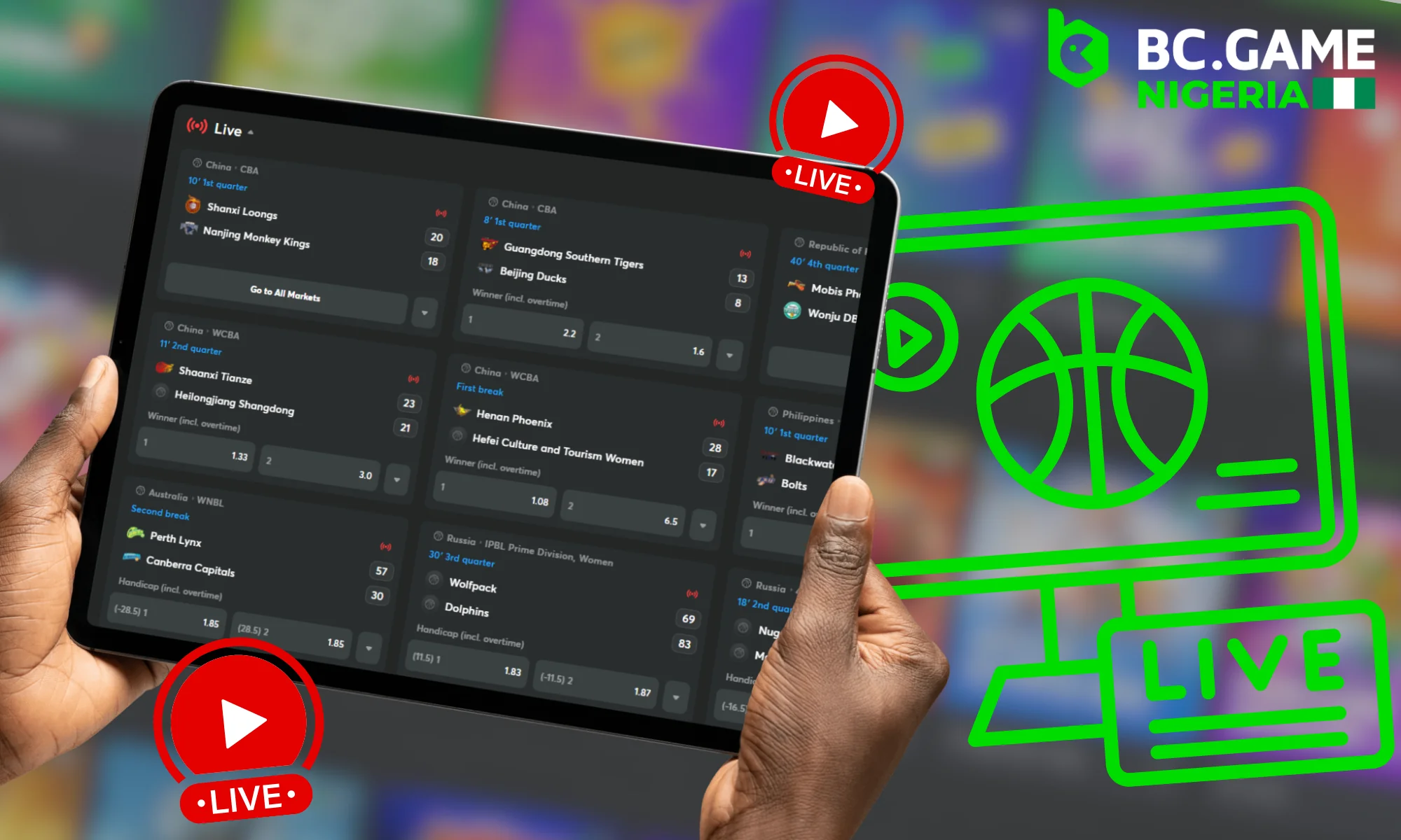 Basketball betting on live events at BC Game