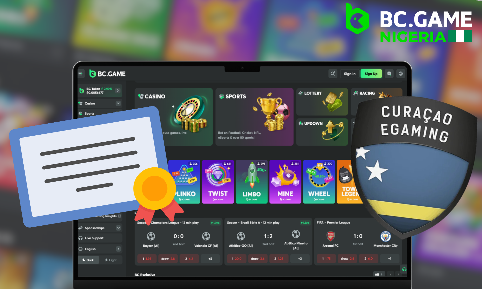 BC Game NG is licensed by Curacao