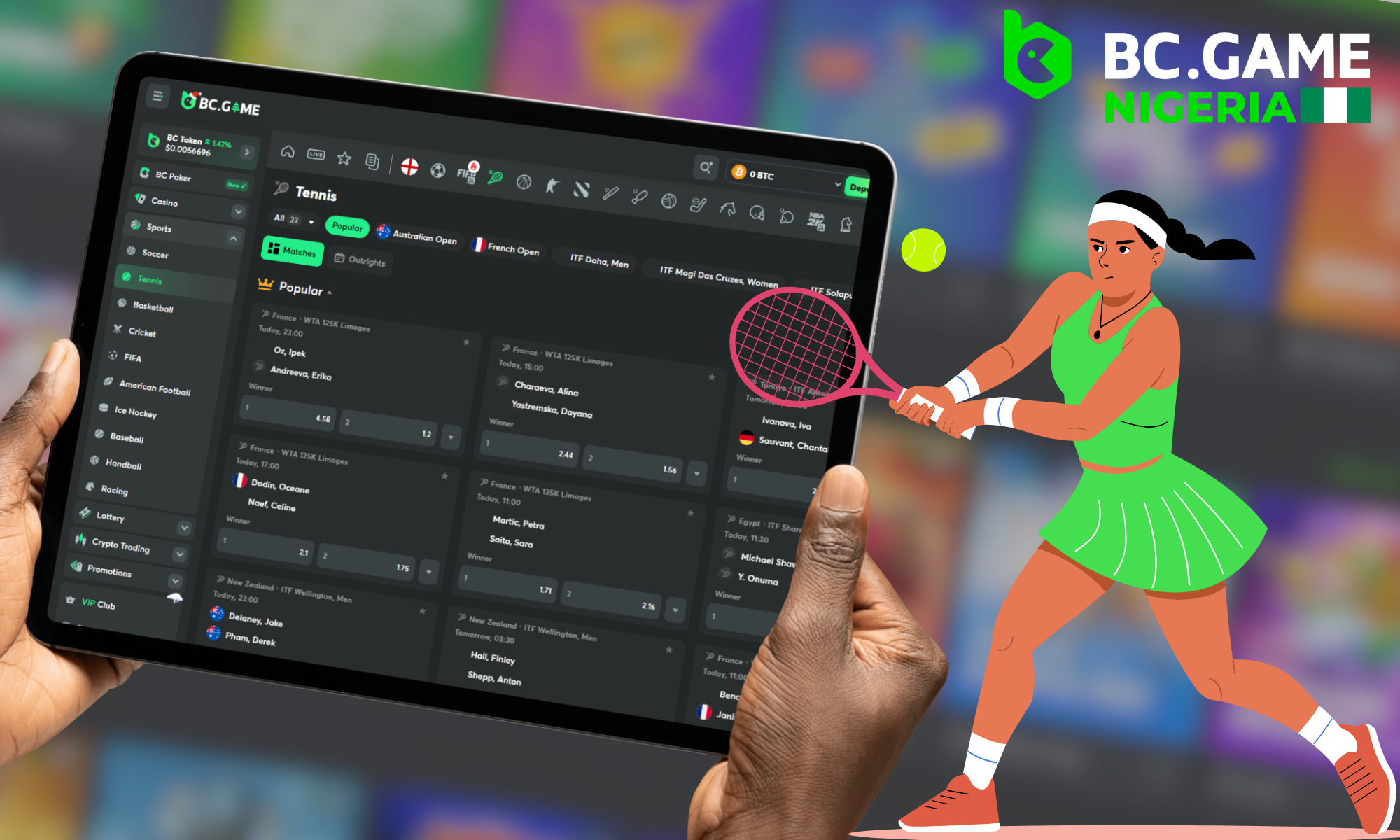 For fans of the BC Game tennis game, there is the following category