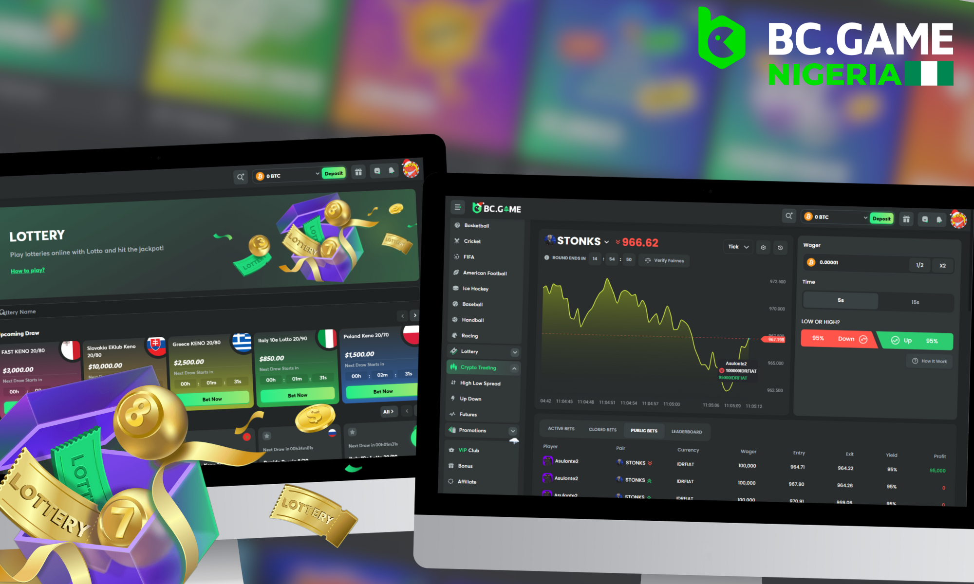 Overview of available sections of BC Game